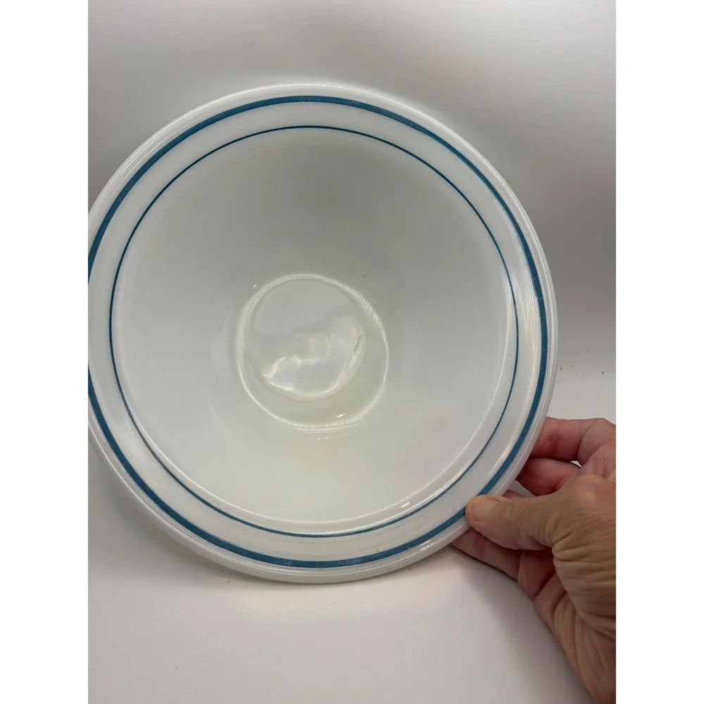 VintAnchor Hocking Fire-King 350 Milk Glass Mixing Bowl Blue Bands 938 USA